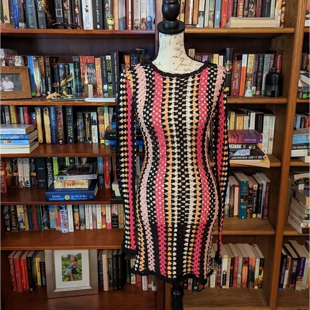 Nbd crochet long sleeve stripe sweater dress nwt sz s